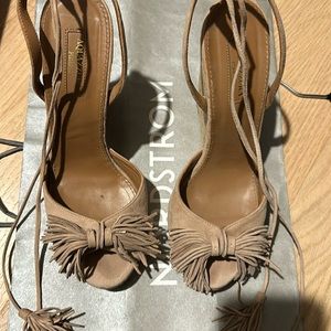 Aquazzura Wedge Heels 8.5 Nude Beige Summer Peep toe